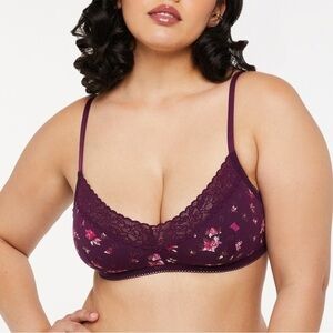 Savage X Cotton Essentials Lace-Trim Bralette in Late Night Purple Flirty Floral